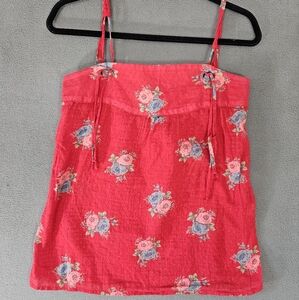 Anne Kimball Boho Tank Top Shirt Red Floral Textured Dot Cottagecore Size 2